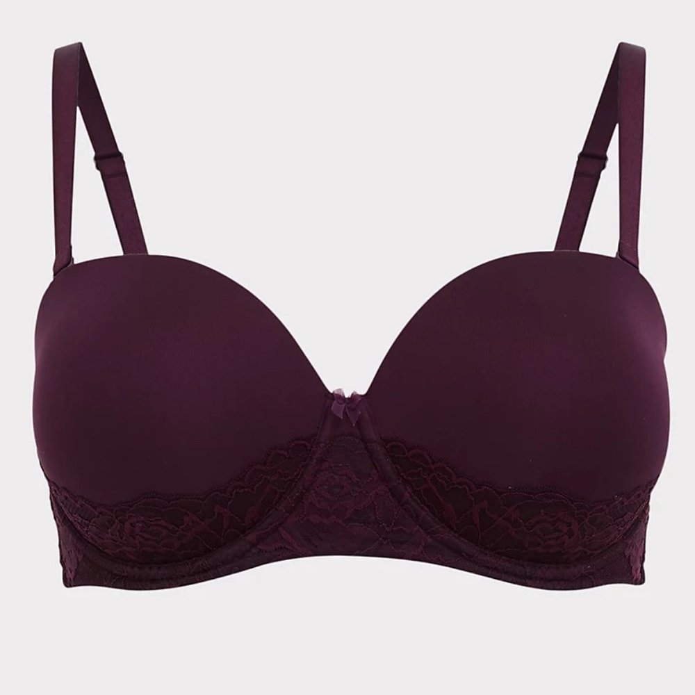 Torrid NWT 40D Microfiber Lace Push Up Multiway Strapless Bra Grape Purp…